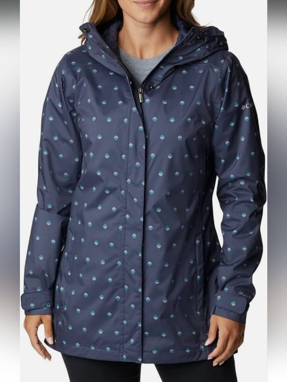 Columbia SOLID Navy Blue Hooded Raincoat